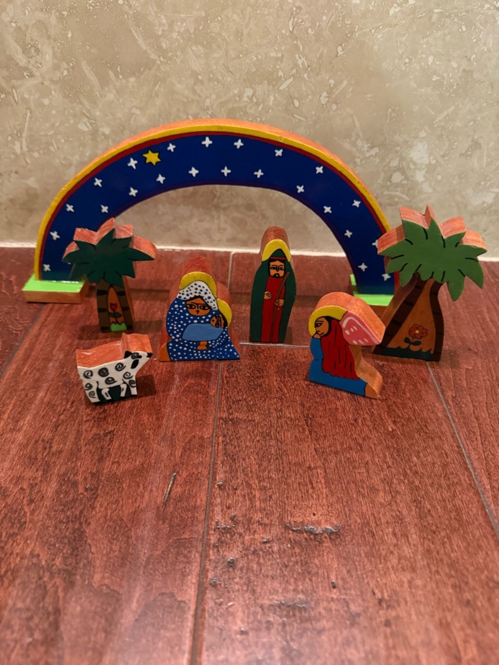 Nativity Set La Palma El Salvador Wooden Hand Painted Folk Art Xmas Vtg